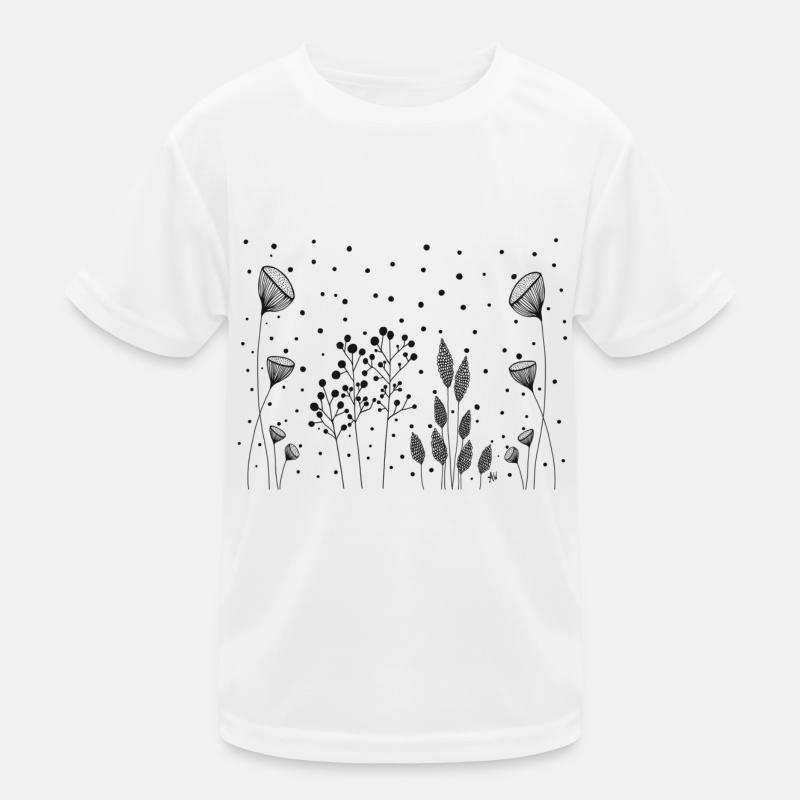 Flowers Drawing Fineline black dots Kids Functional T-Shirt