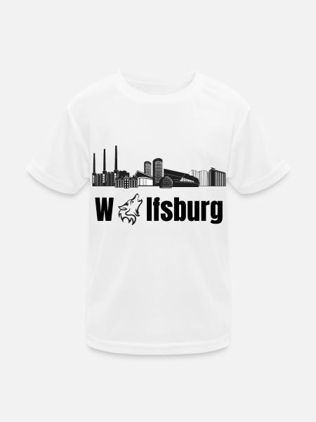 Wolfsburg Fanartikel Wolfsburg Skyline Wölfe Wolf - Kinder Funktions-T-Shirt - Weiß - Vorne