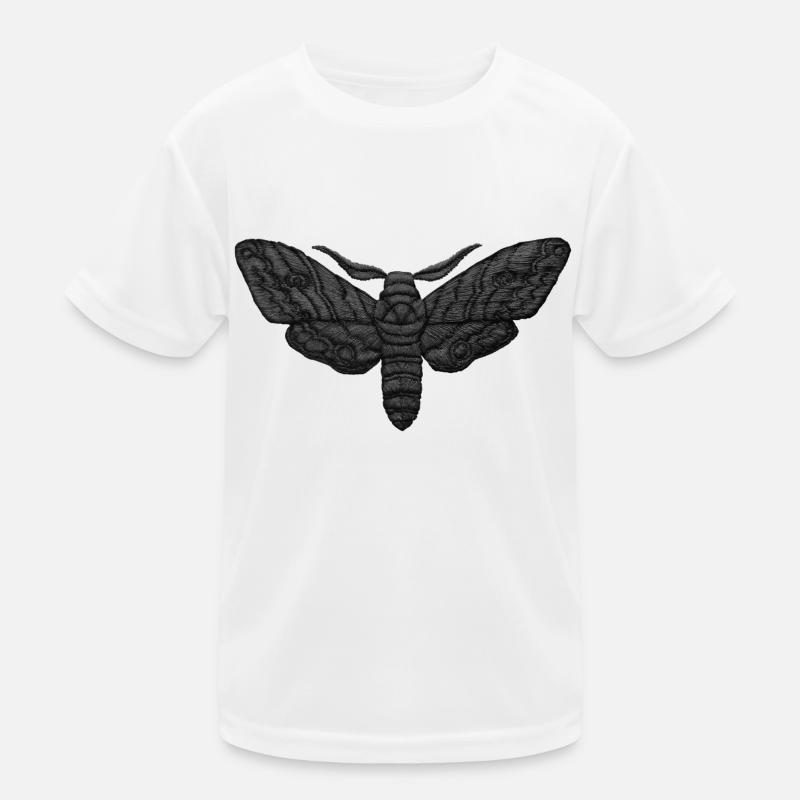 Black Moth – Mystical Embroidered Pattern - Kids Functional T-Shirt - white