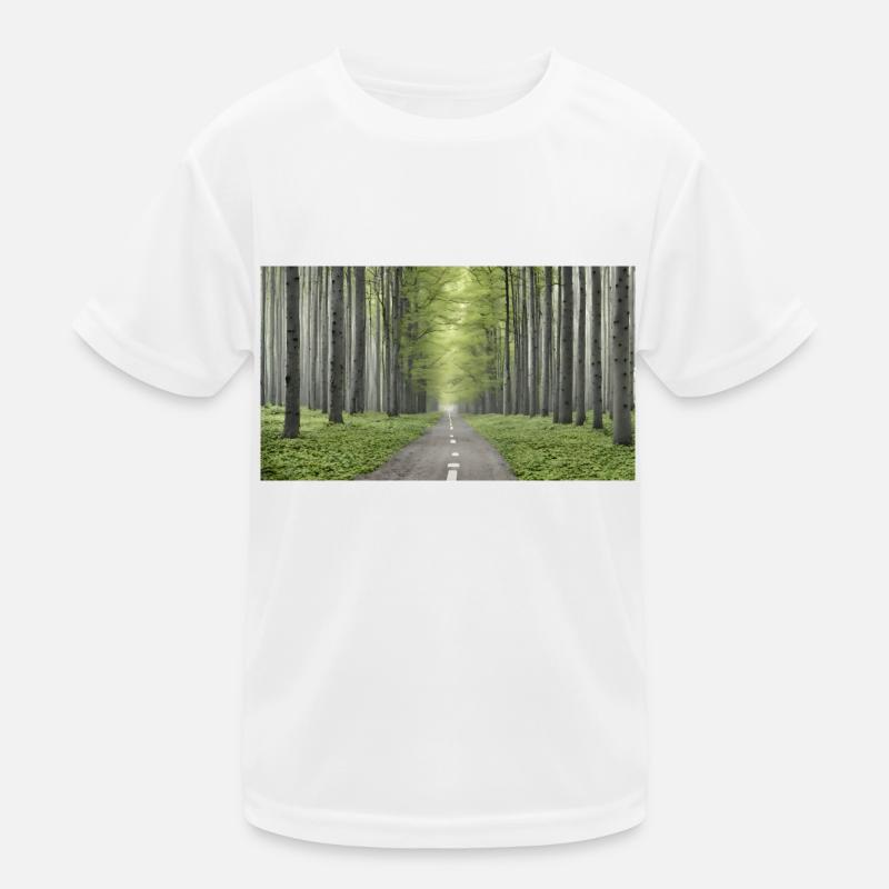 Strasse im Wald Kinder Funktions-T-Shirt