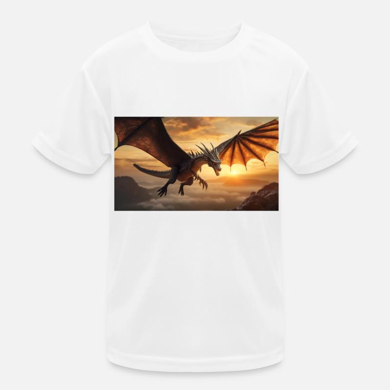 A realistic majestical dark dragon is flying Kids Functional T-Shirt