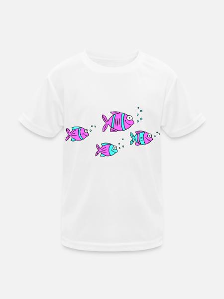 Fische Buntbarsche Wasser Meer Graffiti Zeichnung - Kinder Funktions-T-Shirt - Weiß - Vorne
