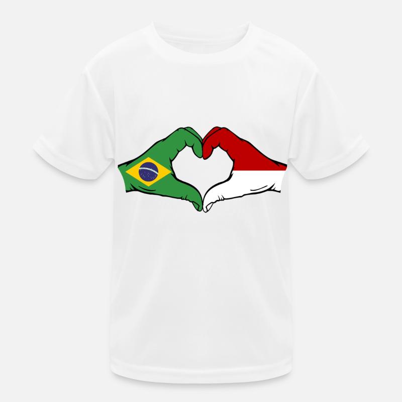Brasilien Monaco Flagge Haende Herzform Kinder Funktions-T-Shirt