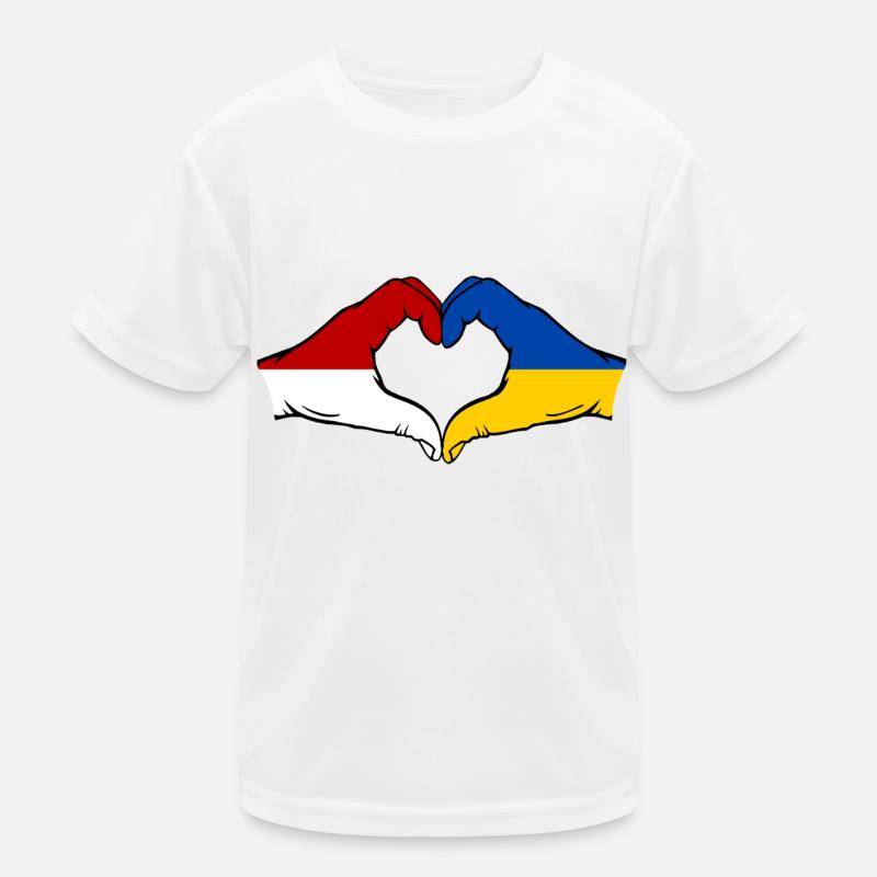 Drapeau Monaco Ukraine main coeur T-shirt sport Enfant