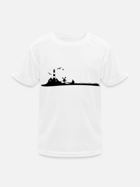 Landschaft - Leuchtturm - Kinder Funktions-T-Shirt - Weiß - Vorne