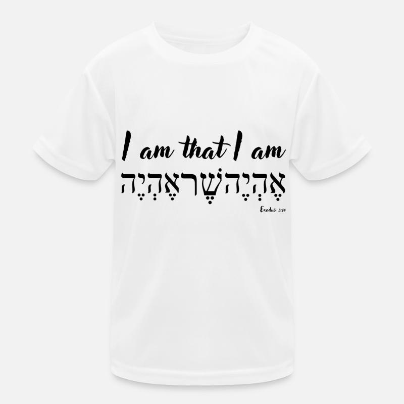 Ich bin, der ich bin, Englisch und Hebräisch, 2. Mose 3,14 Kinder Funktions-T-Shirt