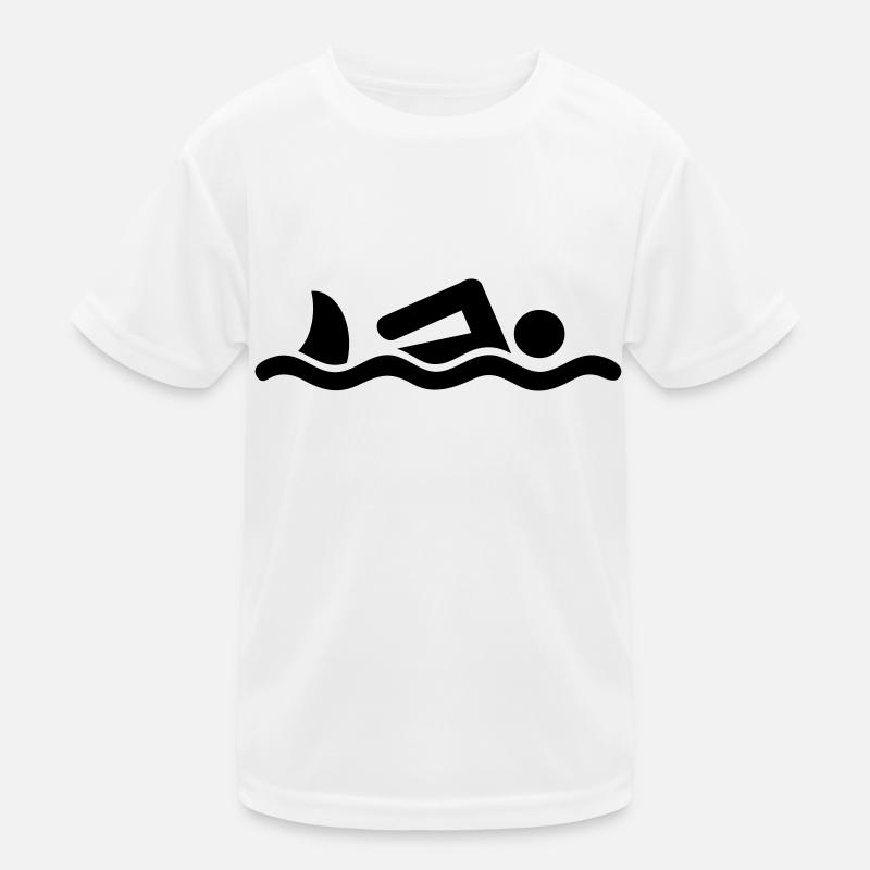 Swimmer with a shark - Kids Functional T-Shirt - white