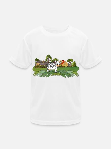 Landschaft mit einer Kuh - Kinder Funktions-T-Shirt - Weiß
