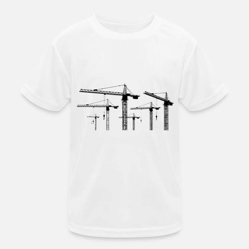 Schwarze Silhouette mit Baukränen Kinder Funktions-T-Shirt
