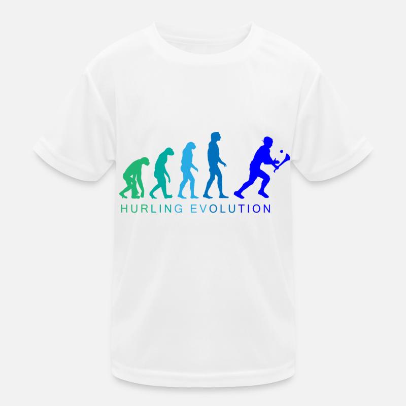 Die Evolution von Hurling - Kinder Funktions-T-Shirt - Weiß