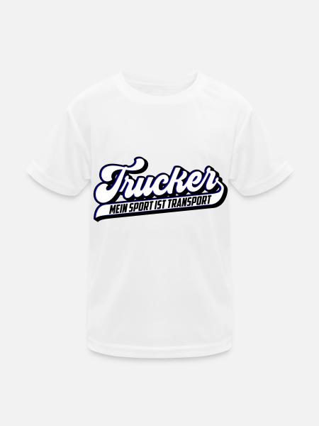 Trucker Mein Sport ist Transport | Farben änderbar - Kinder Funktions-T-Shirt - Weiß - Vorne