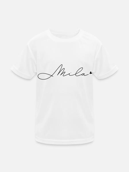 Name Mila - Kinder Funktions-T-Shirt - Weiß - Vorne