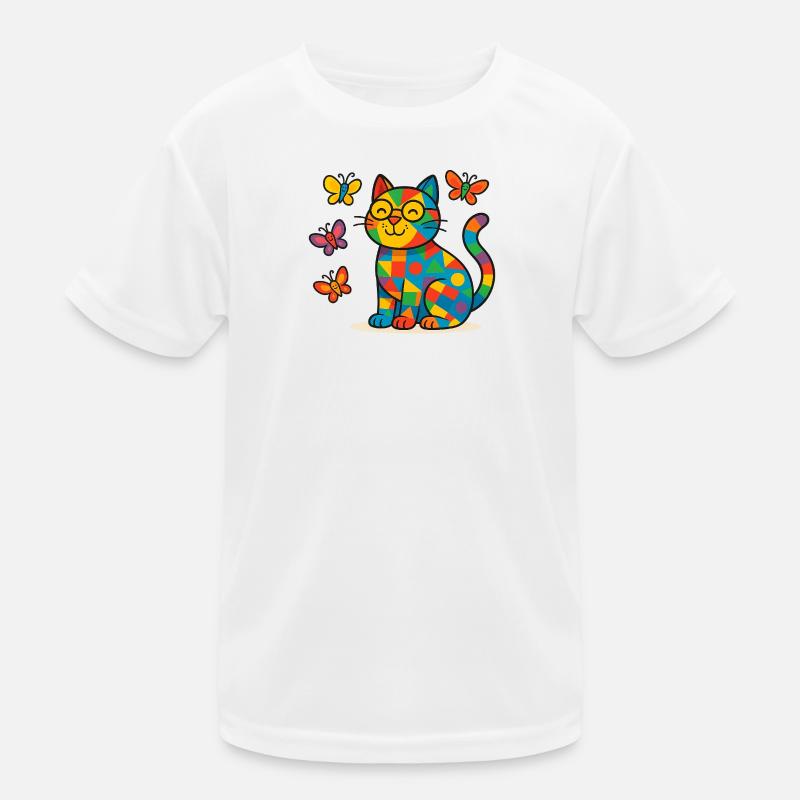 Patchwork-Katze mit bunten Schmetterlingen Kinder Funktions-T-Shirt