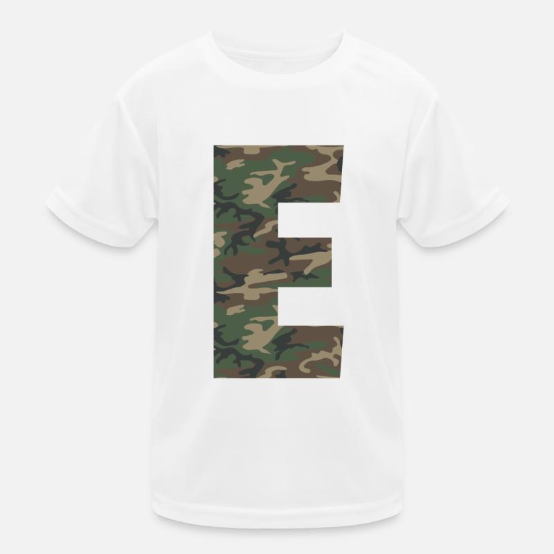 Tough letter E in camouflage pattern! Enlarge or - Kids Functional T-Shirt - white