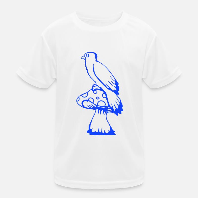 Bird sitting cute big mushroom dots toadstool Kids Functional T-Shirt