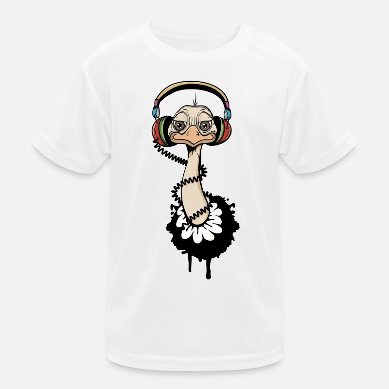 cooler Vogel Strauß mit Kopfhörer Kinder Funktions-T-Shirt
