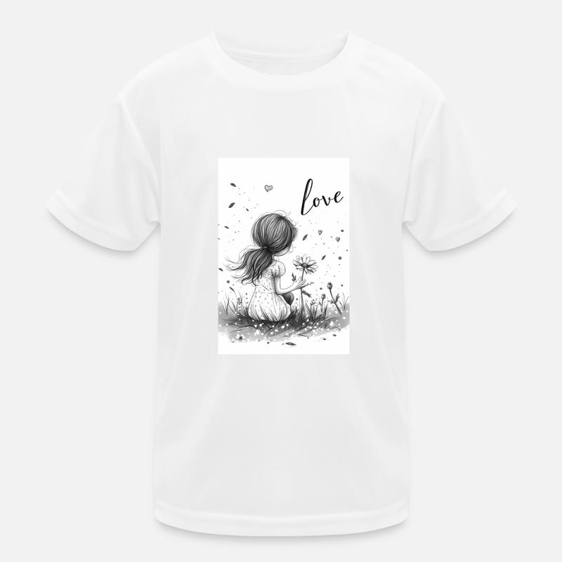 Mädchen Zeichnung Liebe Blume schraffiert Kinder Funktions-T-Shirt