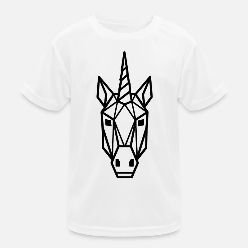 Geometrischer Einhornkopf Linienkunst (black) Kinder Funktions-T-Shirt