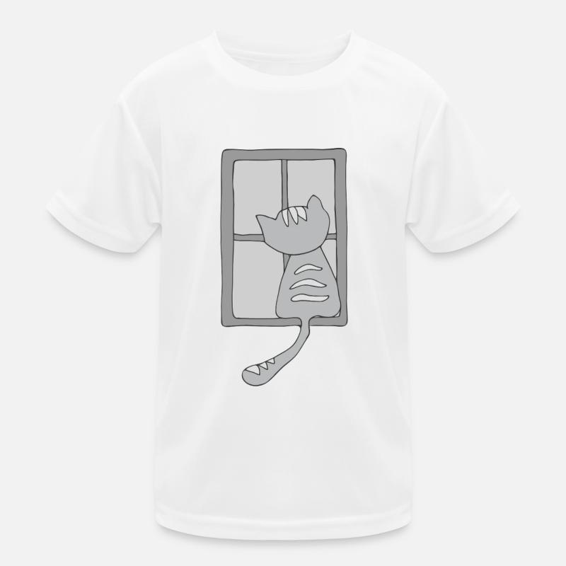 Cat at the window gray Kids Functional T-Shirt