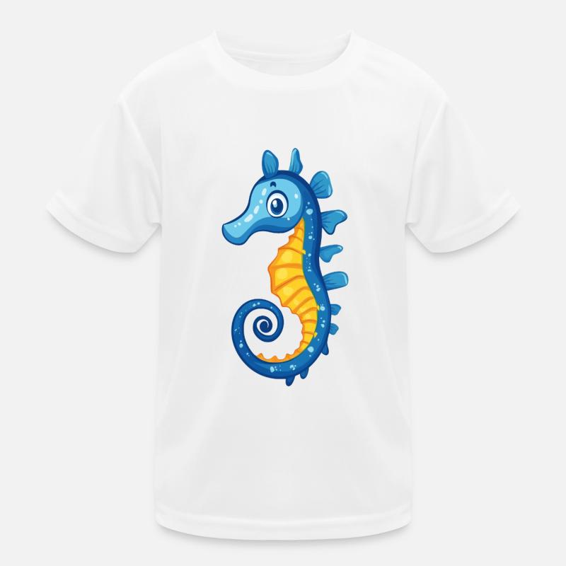 blaues Seepferdchen Kinder Funktions-T-Shirt