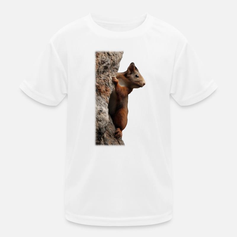 Curious squirrel on the tree trunk Kids Functional T-Shirt