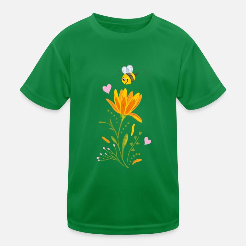 Niedliches Blumendesign mit Biene Kinder Funktions-T-Shirt