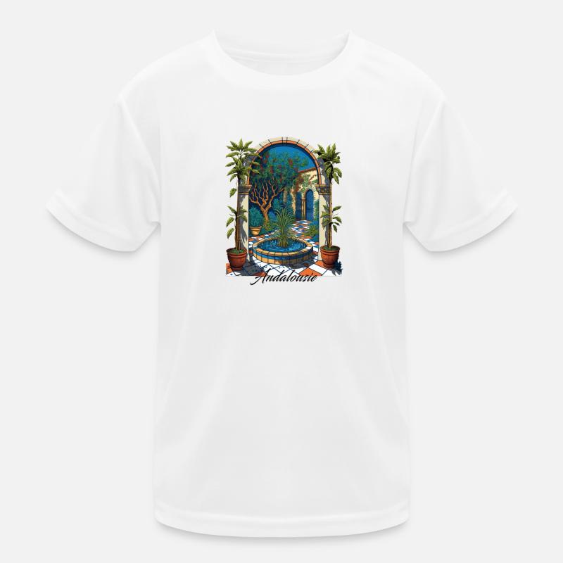 Andalusia Azure Courtyard and Botanical Kids Functional T-Shirt