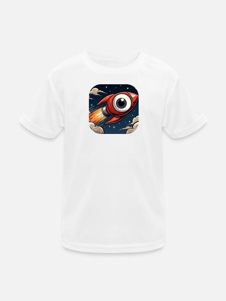 Rocket with a big eye takes off into space Comic - Kids Functional T-Shirt - white - Front