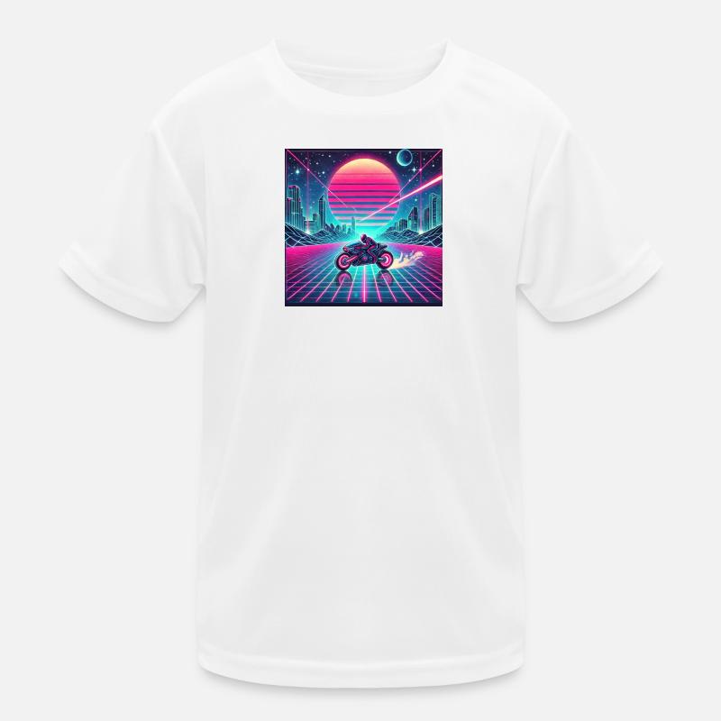 Neon Grid Odyssey – Synthwave trifft Tron Legacy Kinder Funktions-T-Shirt