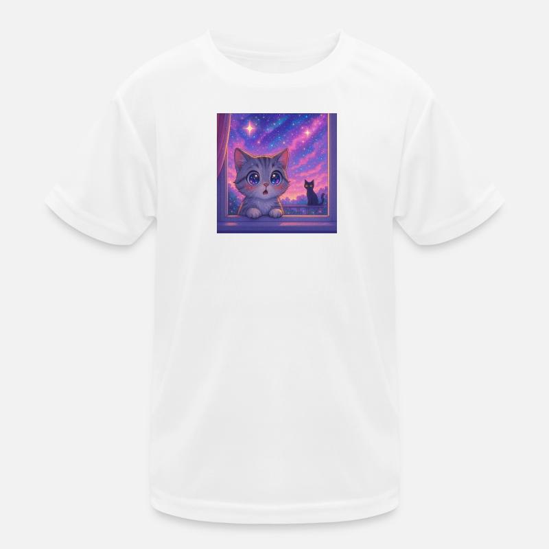 Kosmische Katze mit Sternenaugen Kinder Funktions-T-Shirt