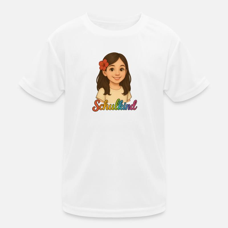 Schulkind Mädchen mit Blüte – Einschulung Motiv Kinder Funktions-T-Shirt