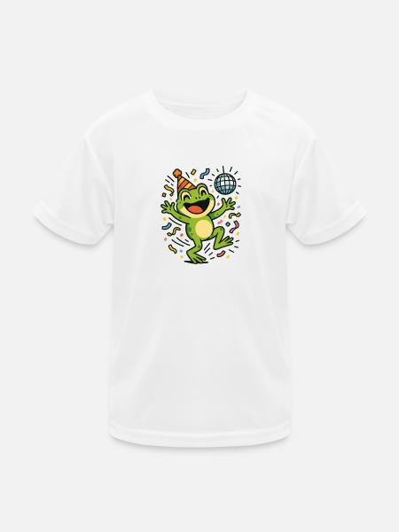 Party-Frosch - Kinder Funktions-T-Shirt - Weiß - Vorne