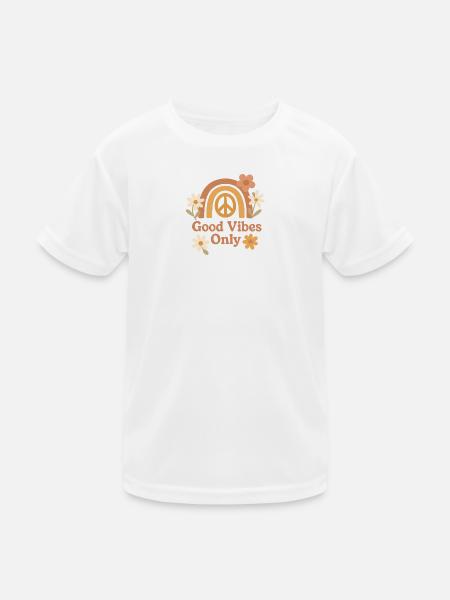 Boho Retro Blumen Design - Kinder Funktions-T-Shirt - Weiß - Vorne