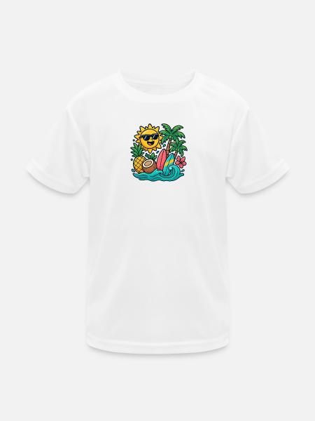 Sonnenstrand Paradies Surf Design - Kinder Funktions-T-Shirt - Weiß - Vorne