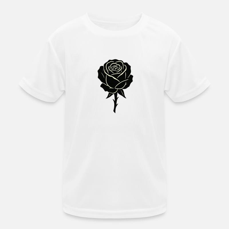Black Rose Outline Design Kids Functional T-Shirt