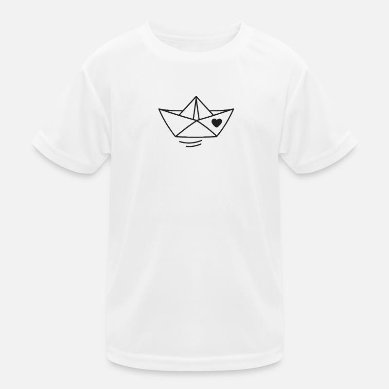 Herz Papierboot Illustration - Kinder Funktions-T-Shirt - Weiß