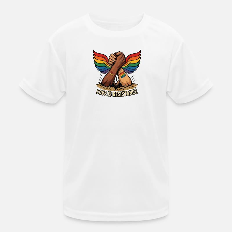 Unité dans la fierté poignée de main avec ailes arc-en-ciel T-shirt sport Enfant