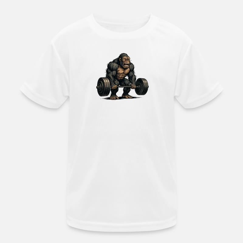 Ästischer Affe mit Hantel - Kinder Funktions-T-Shirt - Weiß