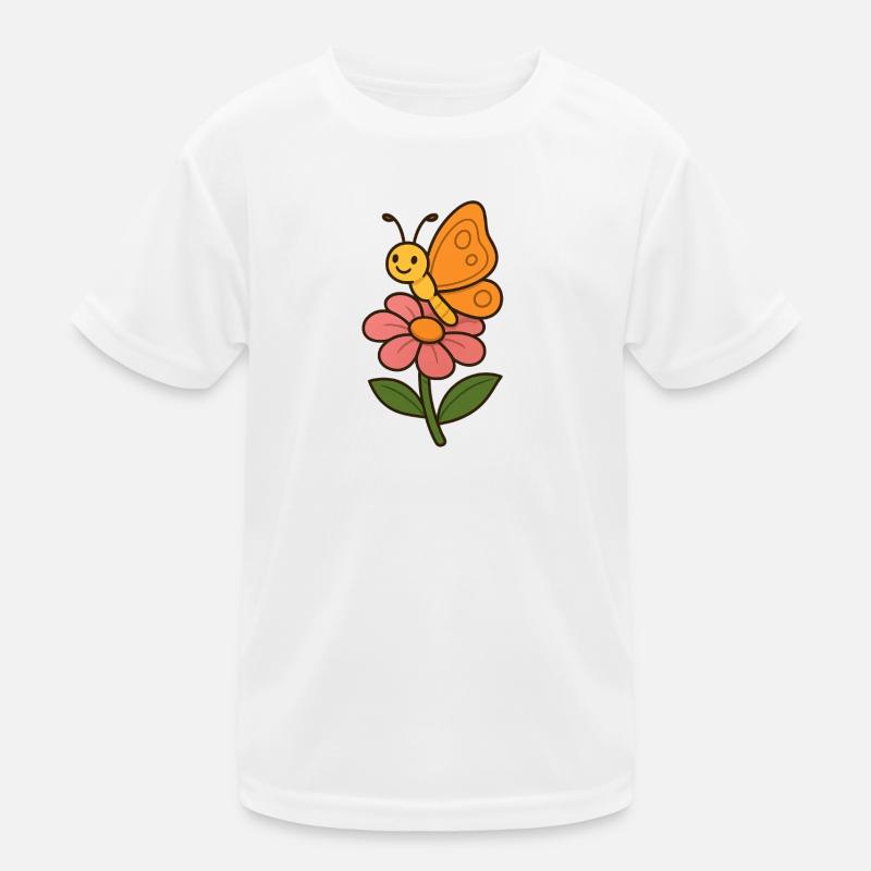 Fröhlicher Schmetterling auf Blumenmotiv Kinder Funktions-T-Shirt