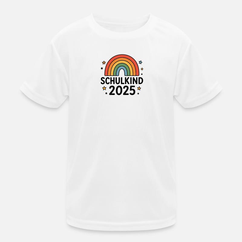 Schulkind 2025 mit Regenbogen  Kinder Funktions-T-Shirt