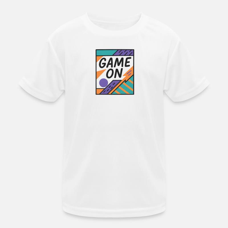 Neon Game On Design with Retro Elements - Kids Functional T-Shirt - white