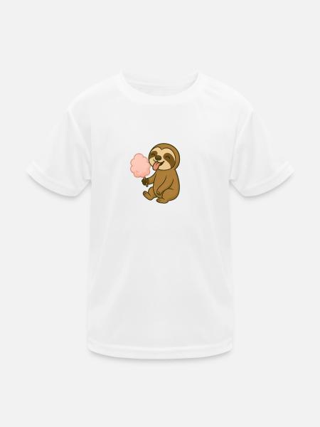 Cute sloth with cotton candy - Kids Functional T-Shirt - white - Front
