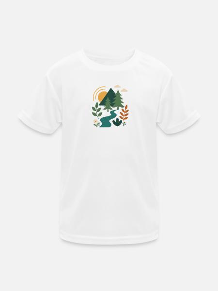 Serene Forest Mountain Scene Design - Kids Functional T-Shirt - white