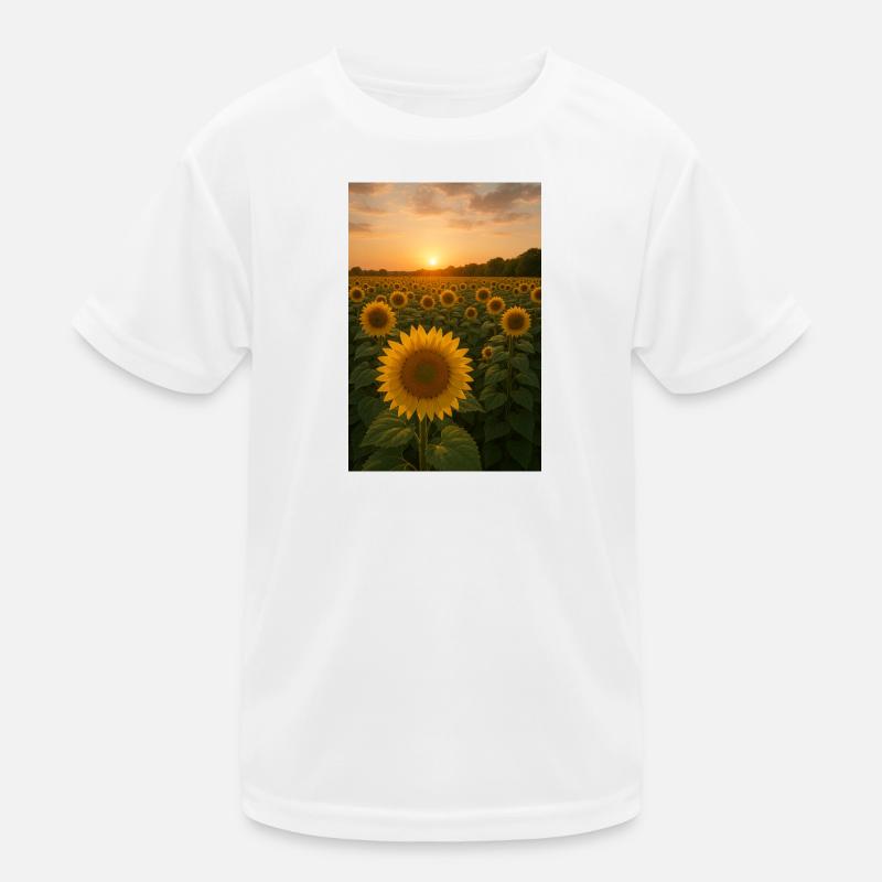Sunflower fields at sunset Kids Functional T-Shirt