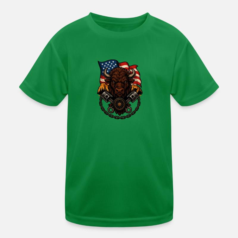 Bison Rider – Wilder Biker-Geist Kinder Funktions-T-Shirt