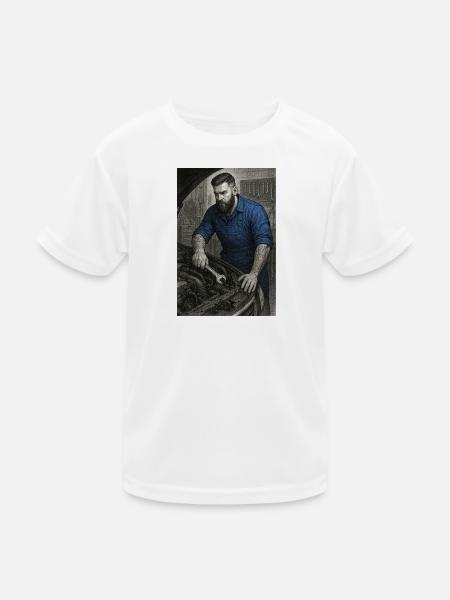 Industrial craftsman with wrench - Kids Functional T-Shirt - white - Front