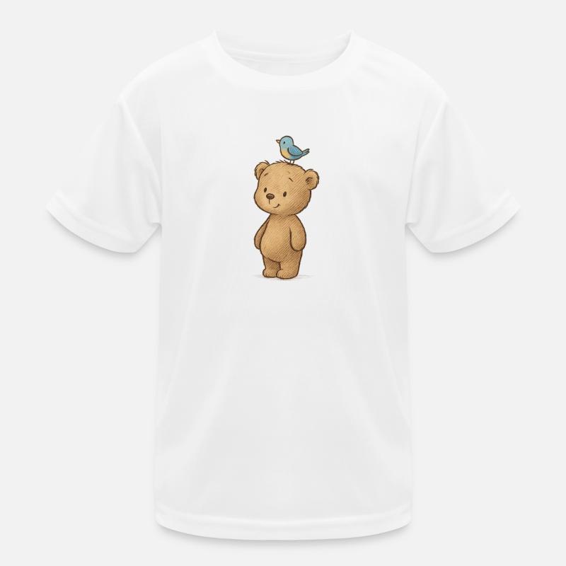 Niedlicher Bären mit Vogel Akzent Kinder Funktions-T-Shirt