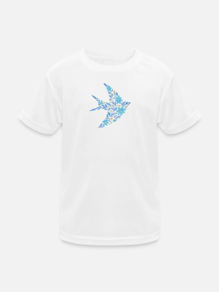Nordisch Floral - Hellblauer Vogel - Kinder Funktions-T-Shirt - Weiß