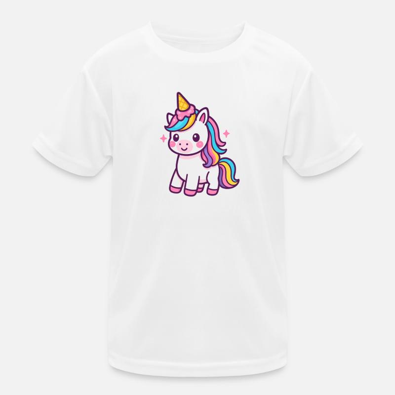 Buntes Einhorn mit Regenbogenmähne Kinder Funktions-T-Shirt