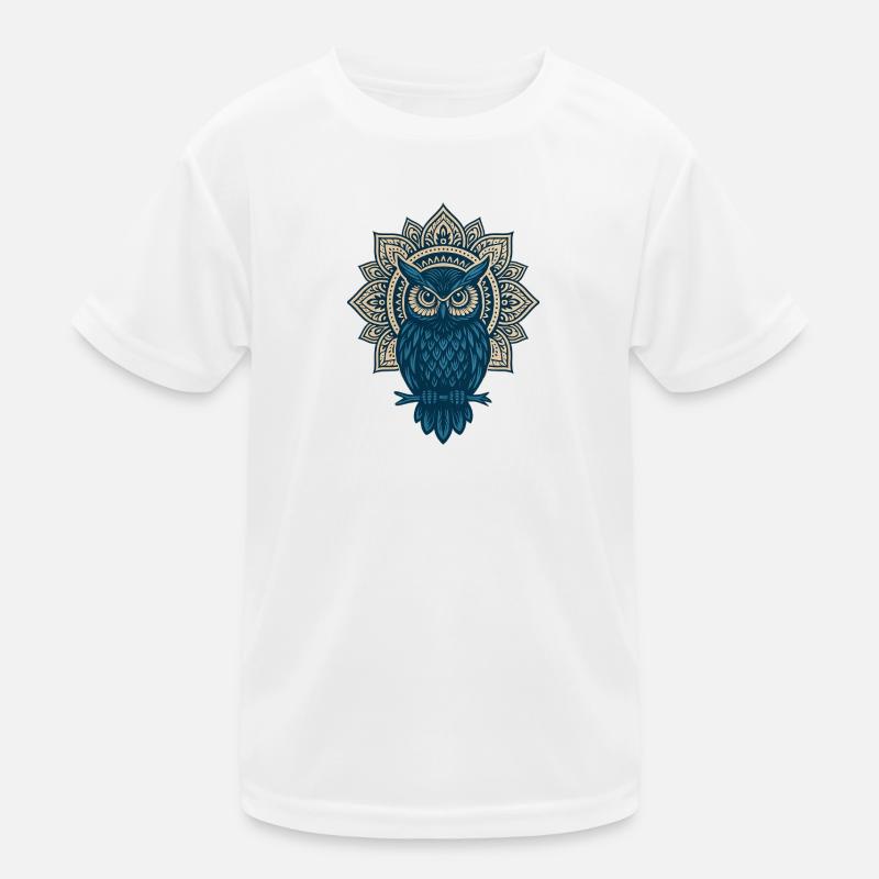 Blauer Eulen Mandala - Kinder Funktions-T-Shirt - Weiß